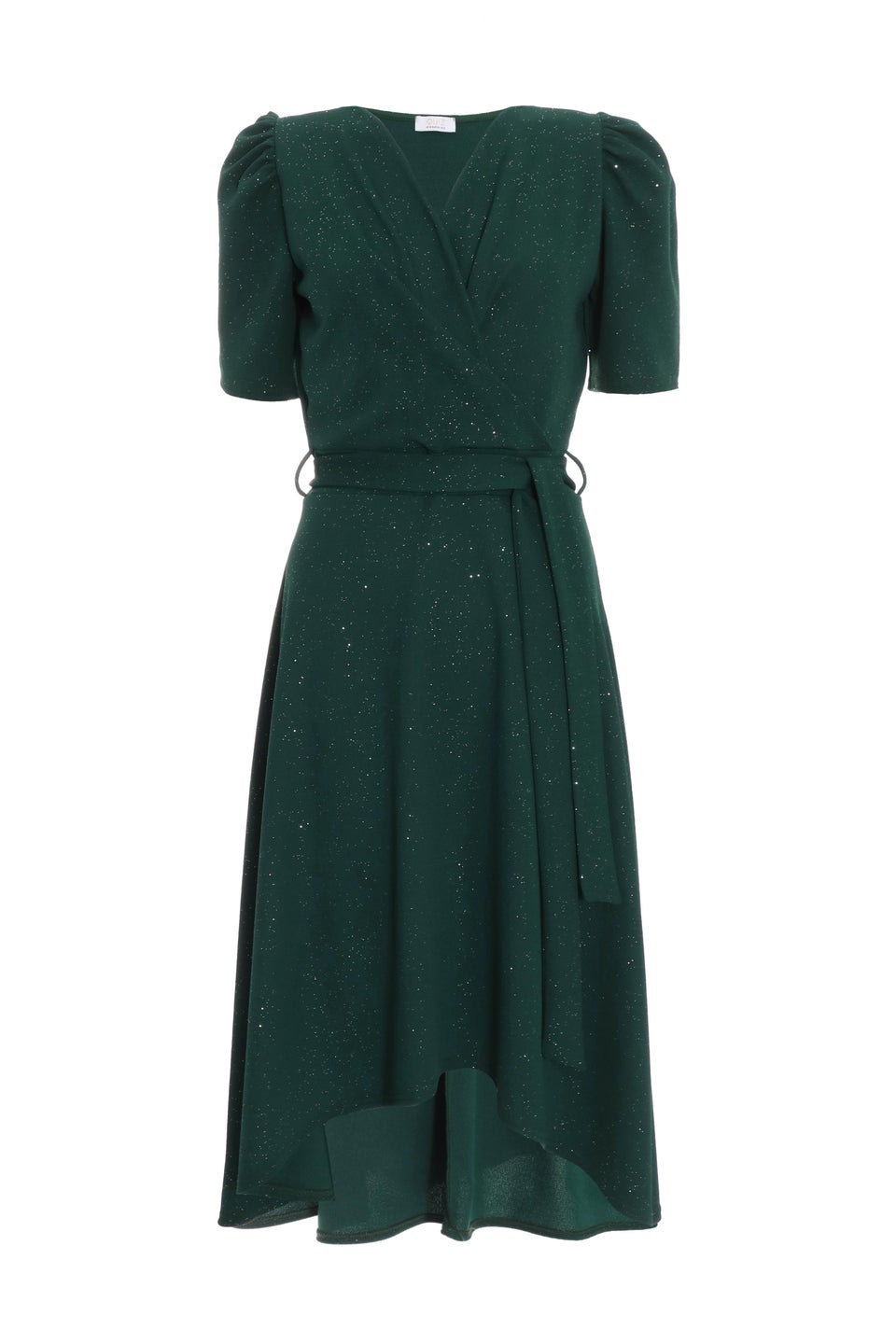 Quiz Green Glitter Dip Hem Midi Dress - Matalan