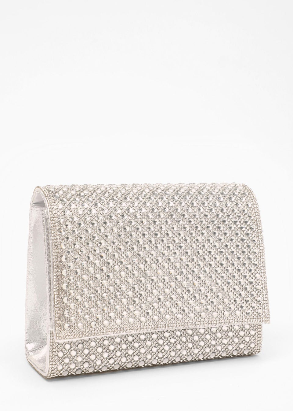 Quiz Silver Diamante Embellished Clutch Bag