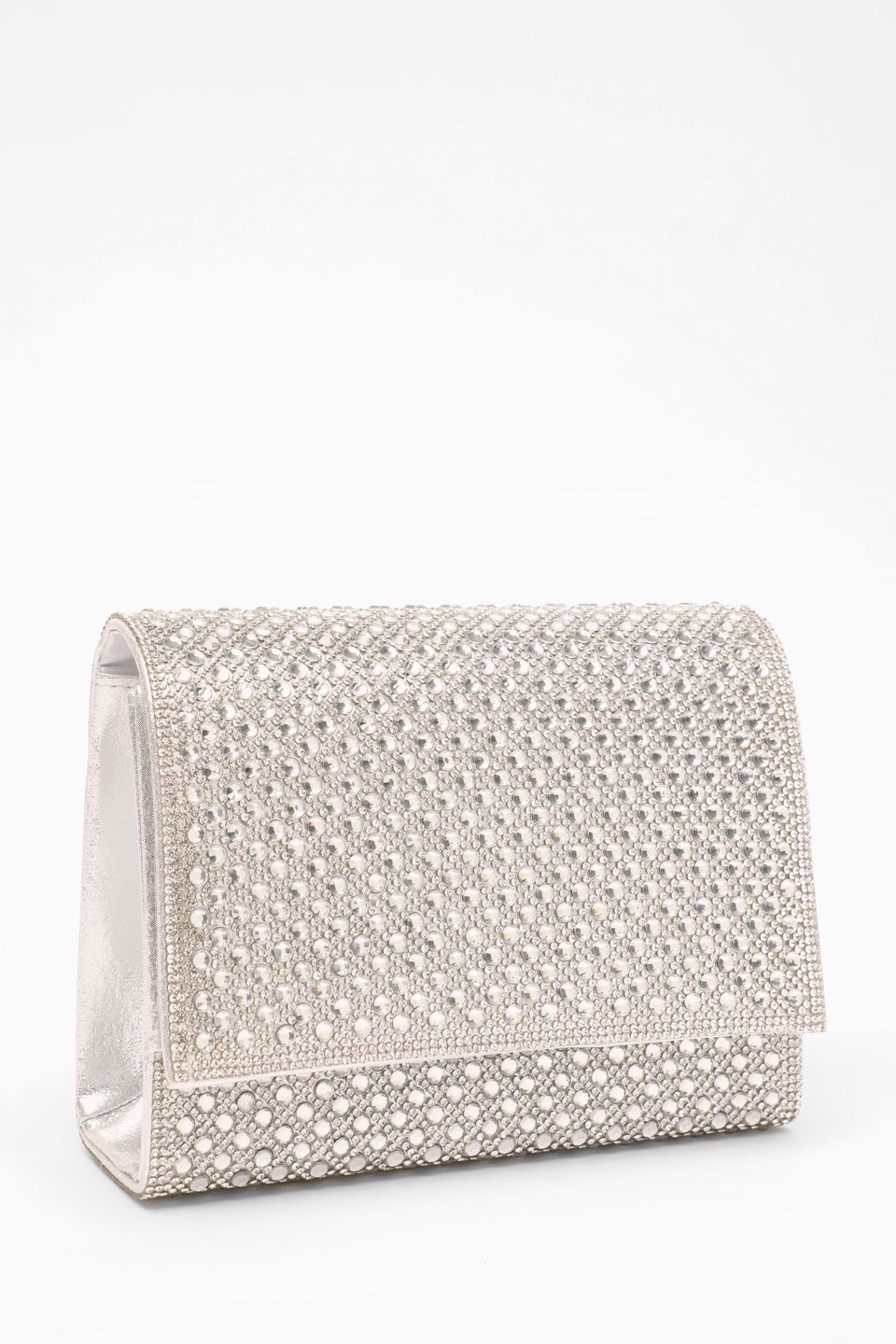 Quiz Silver Diamante Embellished Clutch Bag