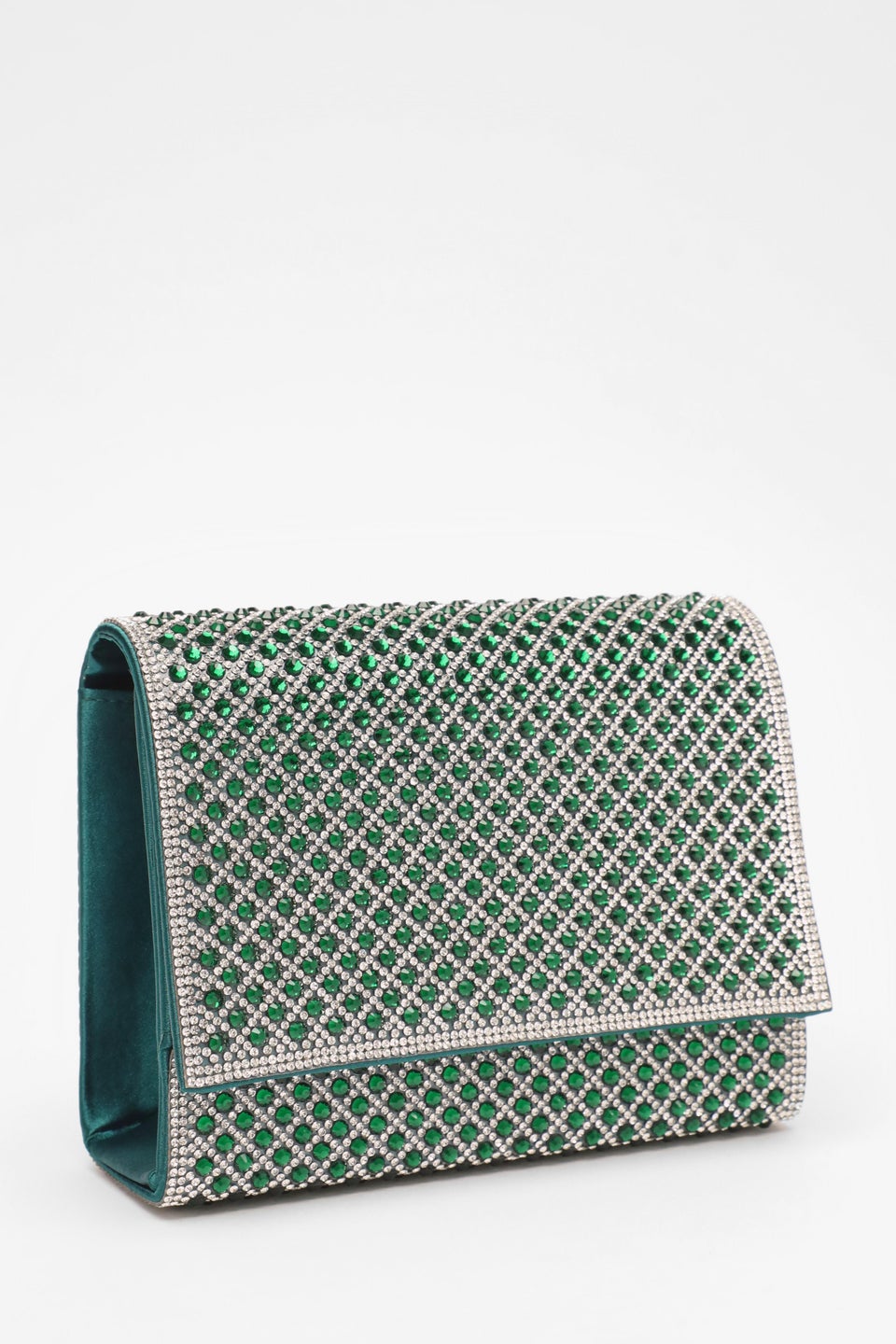 Quiz Green Diamante Embellished Clutch Bag