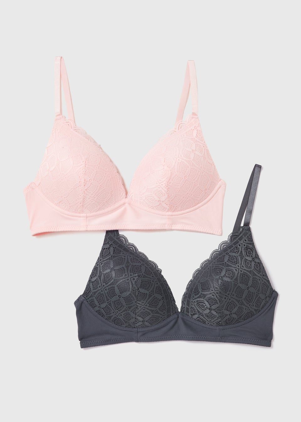2 Pack Pink & Charcoal Non Wired Plunge Bras