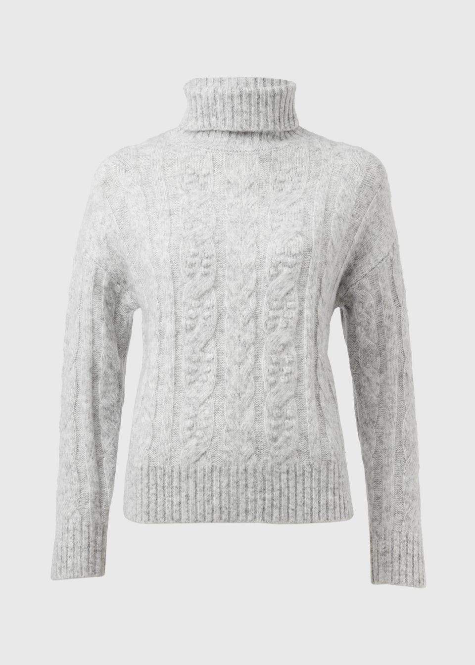 Grey Turtle Neck Lofty Cable Knit Jumper