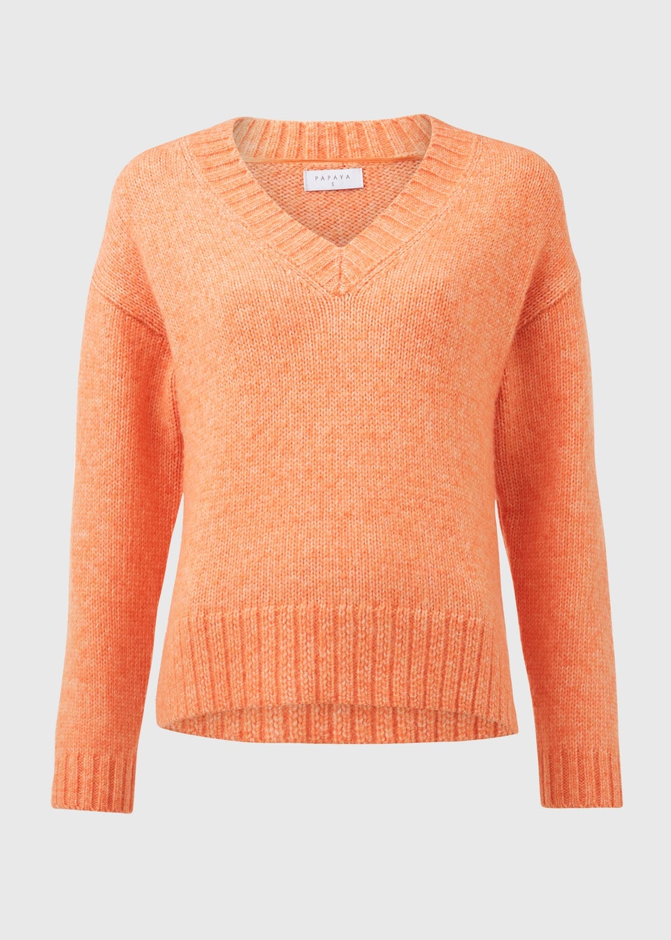 Orange V Neck Brushed Jumper