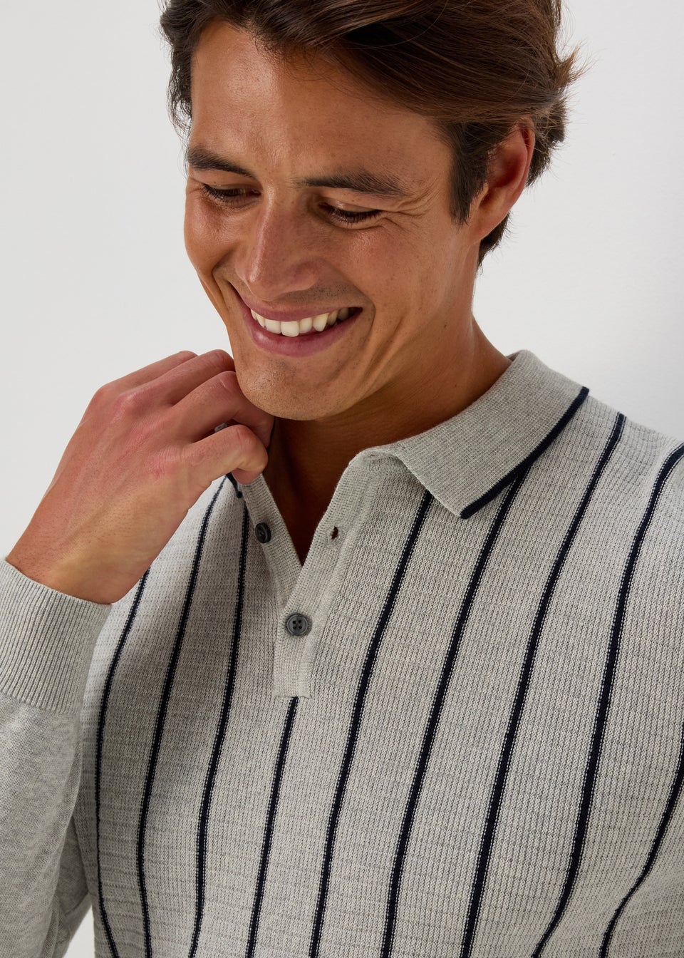 Grey Stitch Long Sleeve Polo Shirt