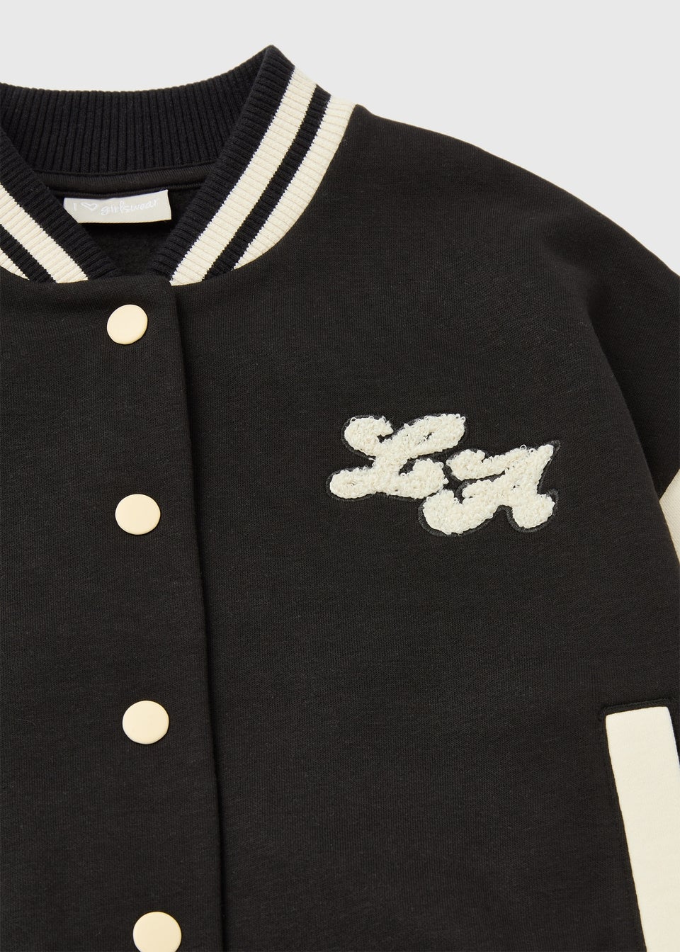 Girls Black Mono Varsity Jacket (7-15yrs)