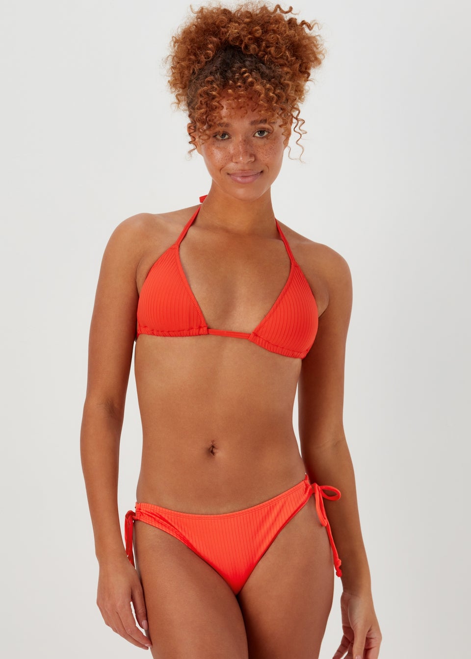 Orange Ribbed Triangle Bikini Bottoms