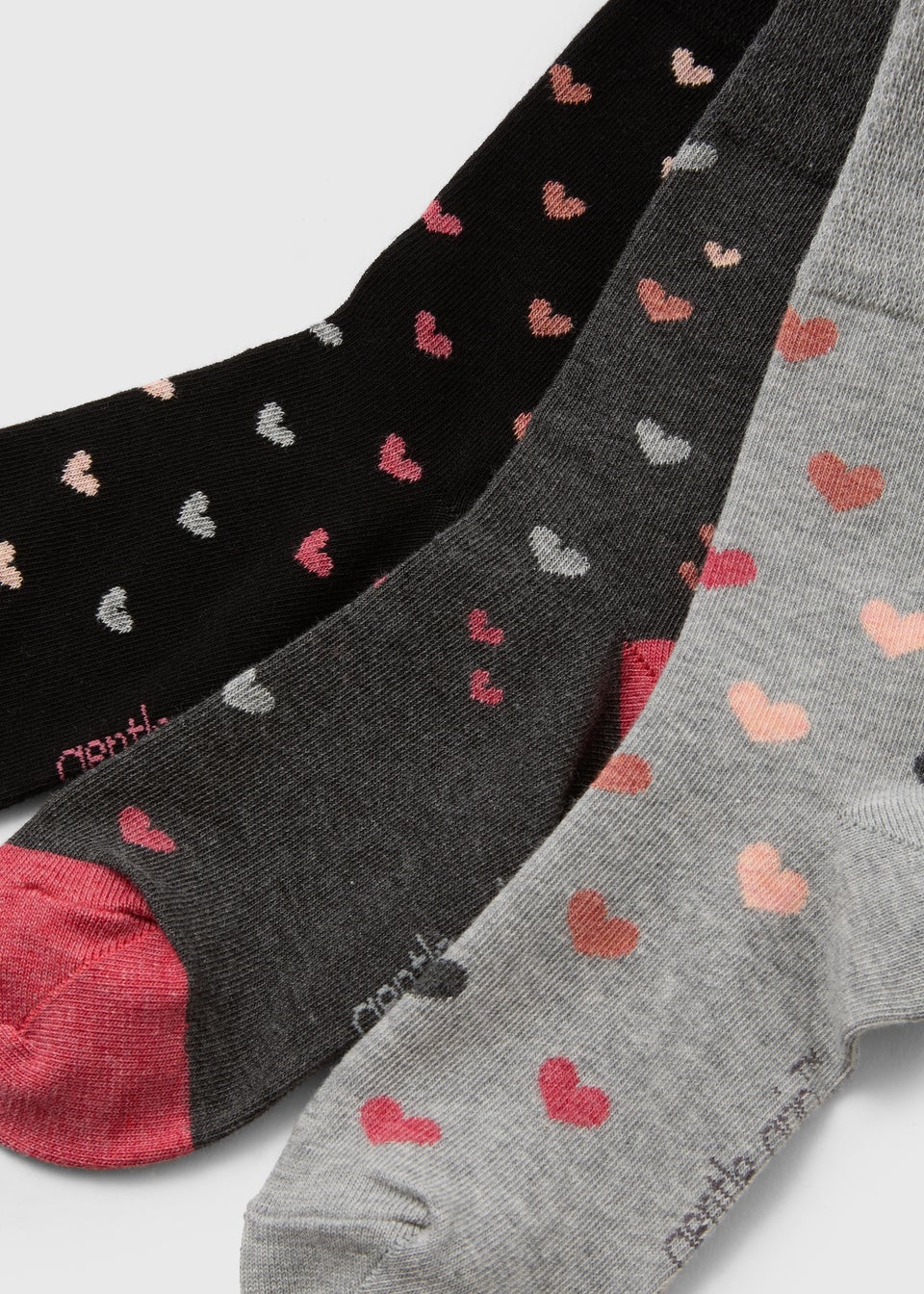 3 Pack Grey Heart Socks