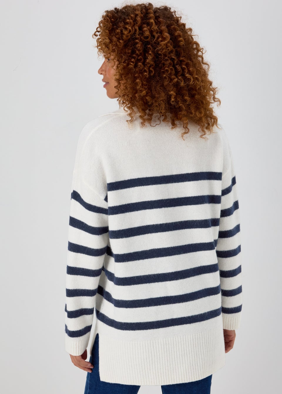 Ivory Stripe Open Collar Jumper Matalan