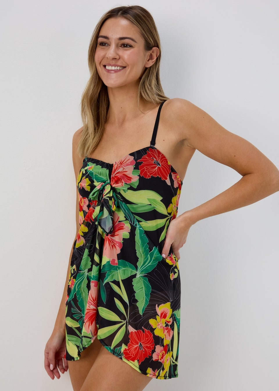Blue Tropical Floral Frill Swimming Costume - Matalan