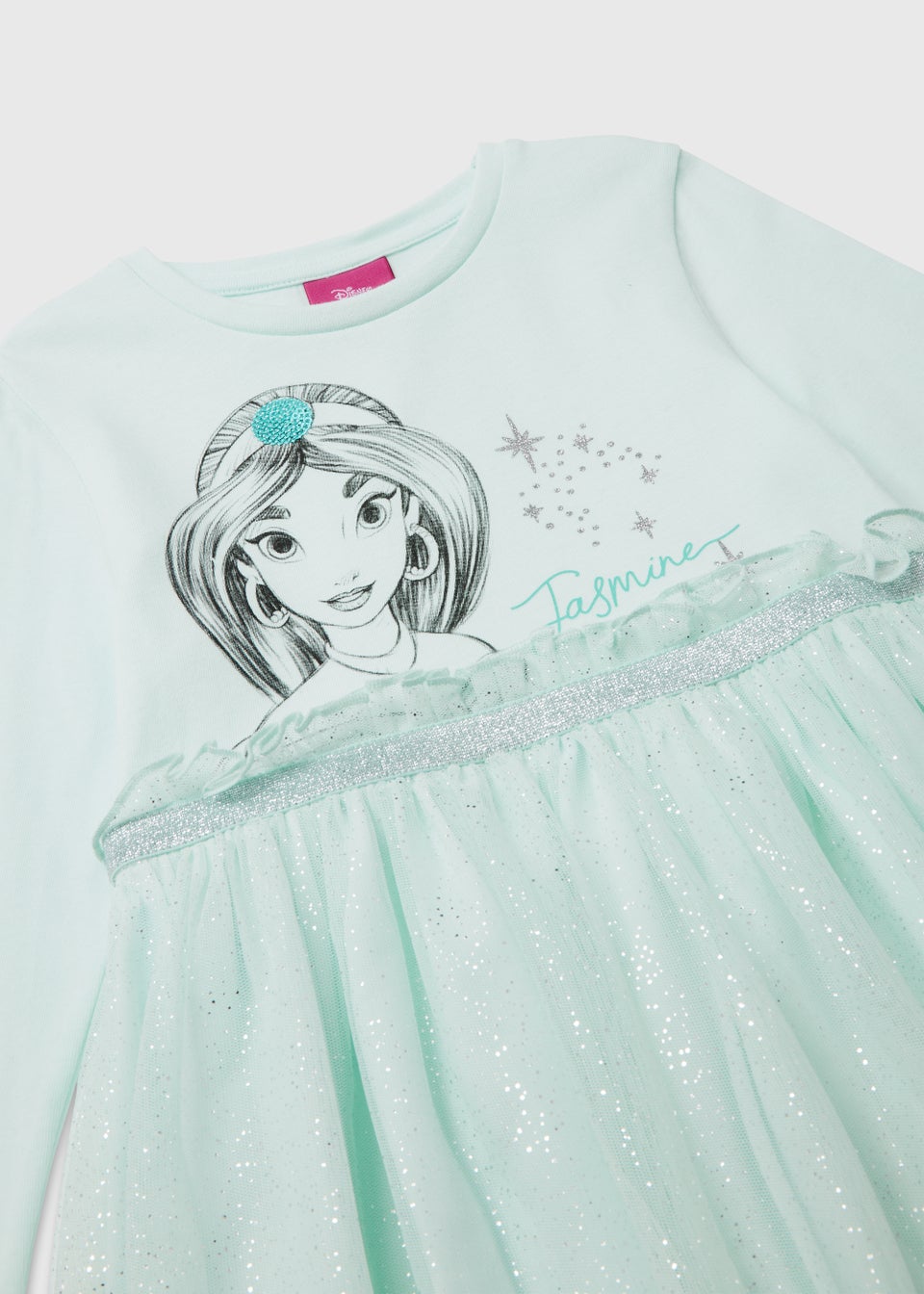 Kids Blue Disney Princess Jasmine Print Mesh Dress (3-9yrs)