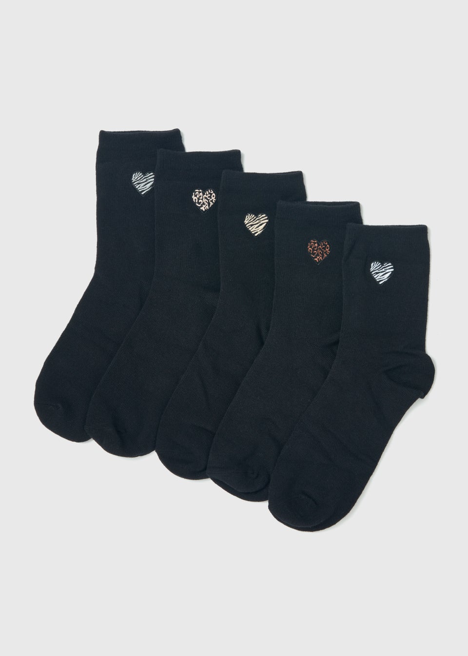 5 Pack Black Heart Embroidered Socks