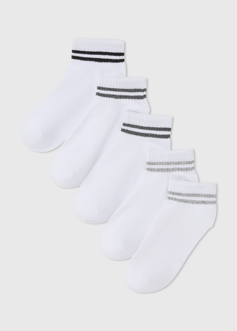 5 Pack White Sports Stripe Ankle Socks
