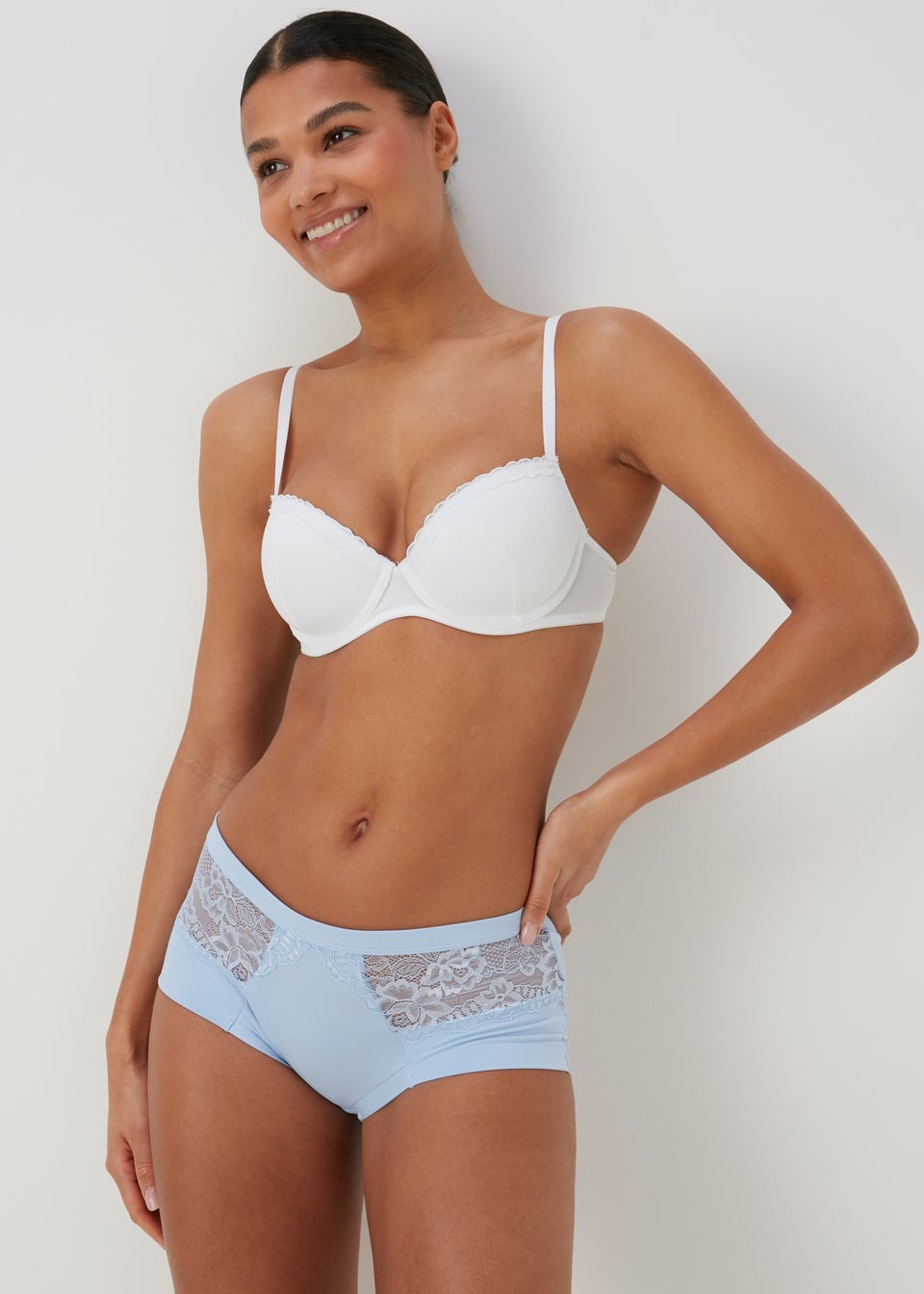 3 Pack Cream/Blue/Navy Brushed Midi Knickers