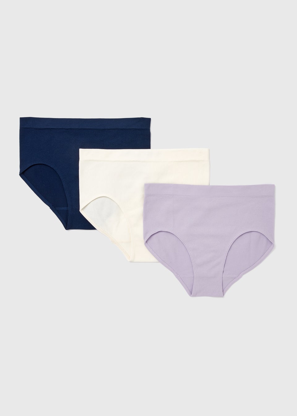 3 Pack Lilac/Cream/Navy Ribbed Knickers