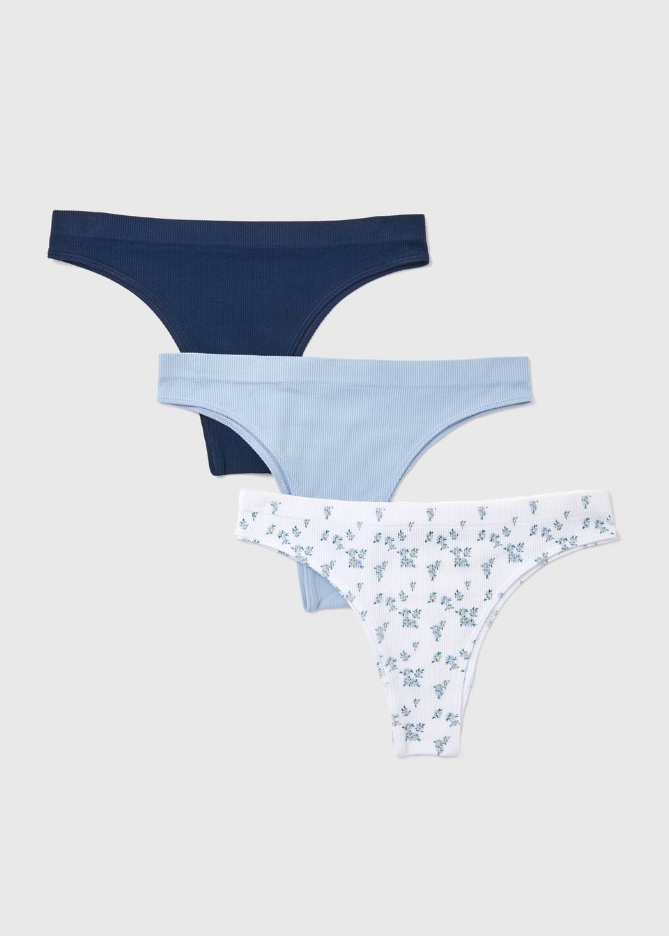 Blue Daisy Print Ribbed Brazilian Briefs