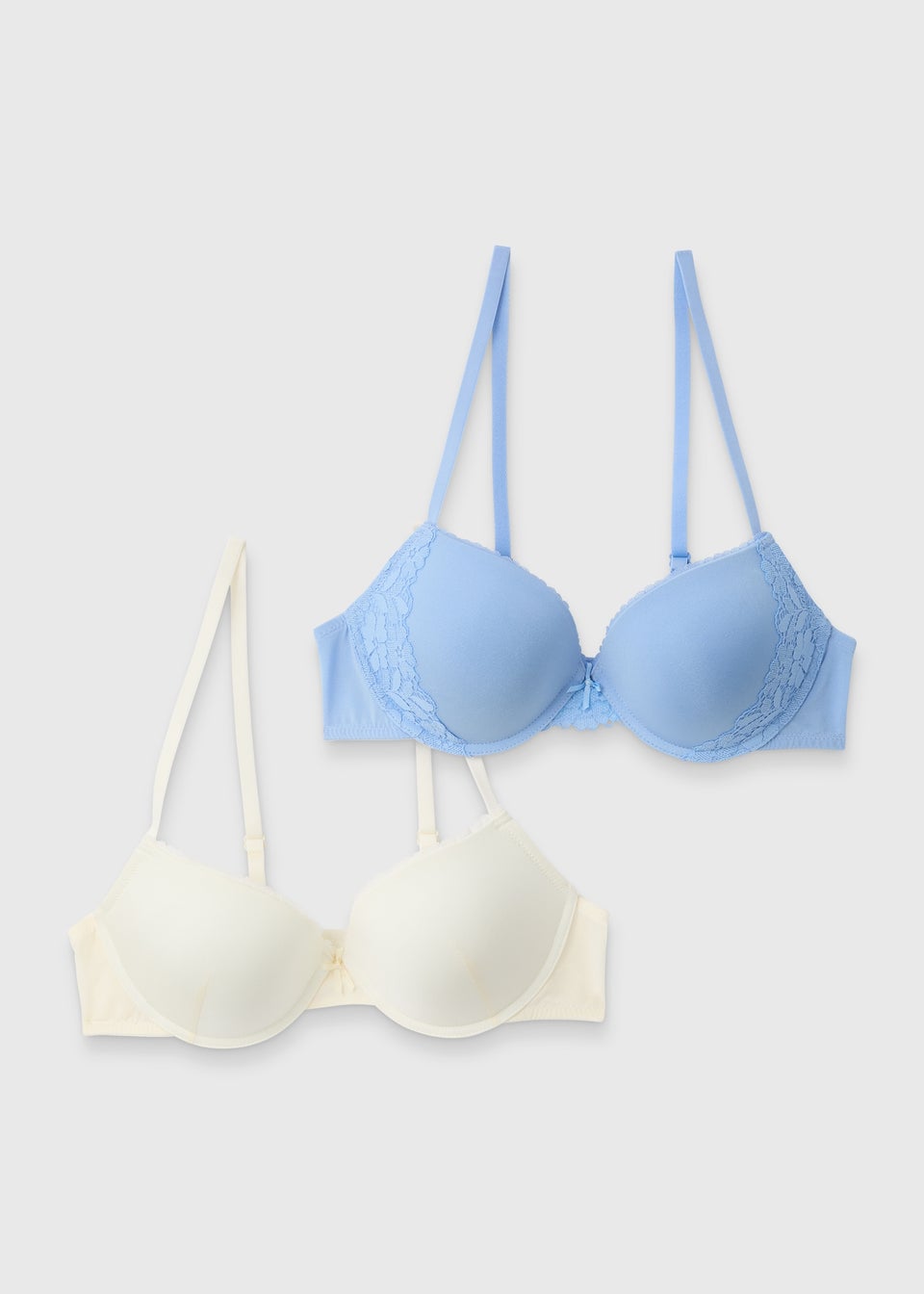2 Pack Blue & Cream Plunge Lace Bra