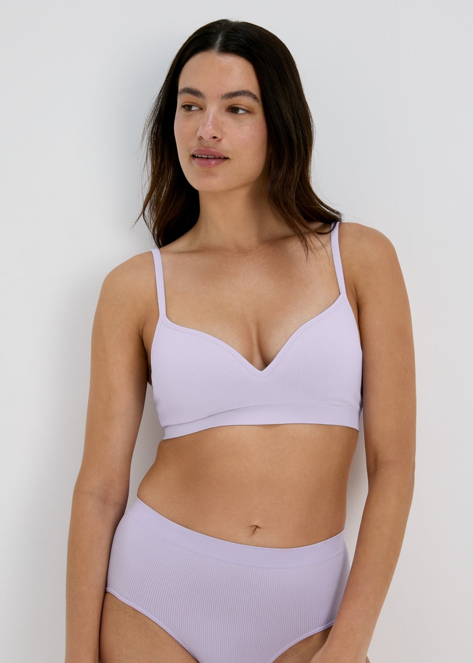 2 Pack Lilac & White Mould Ribbed Bras