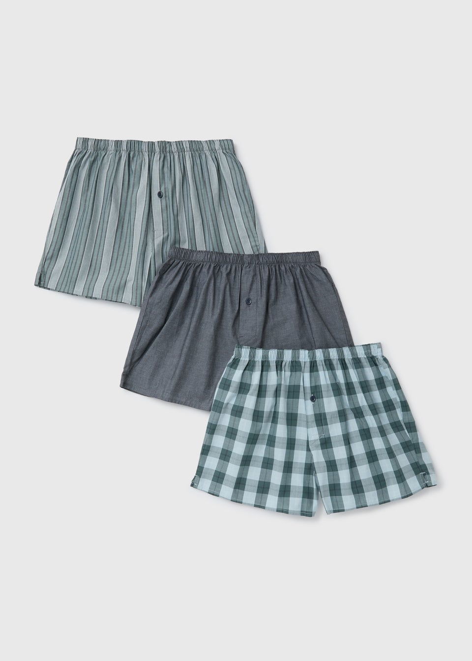 3 Pack Green & Grey Patterned Woven Boxers