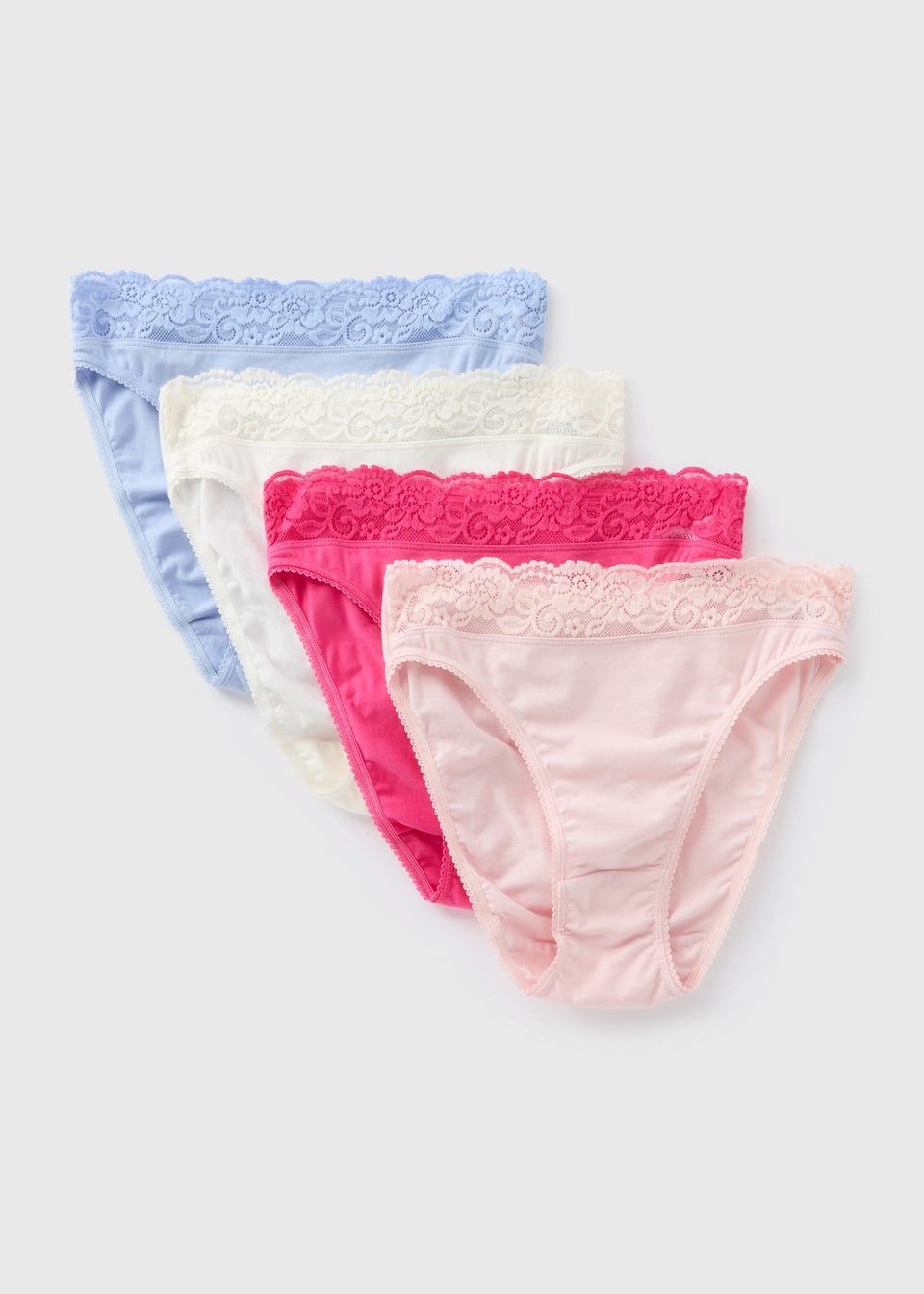 4 Pack Pink & Blue Lace Trim High Leg Knickers