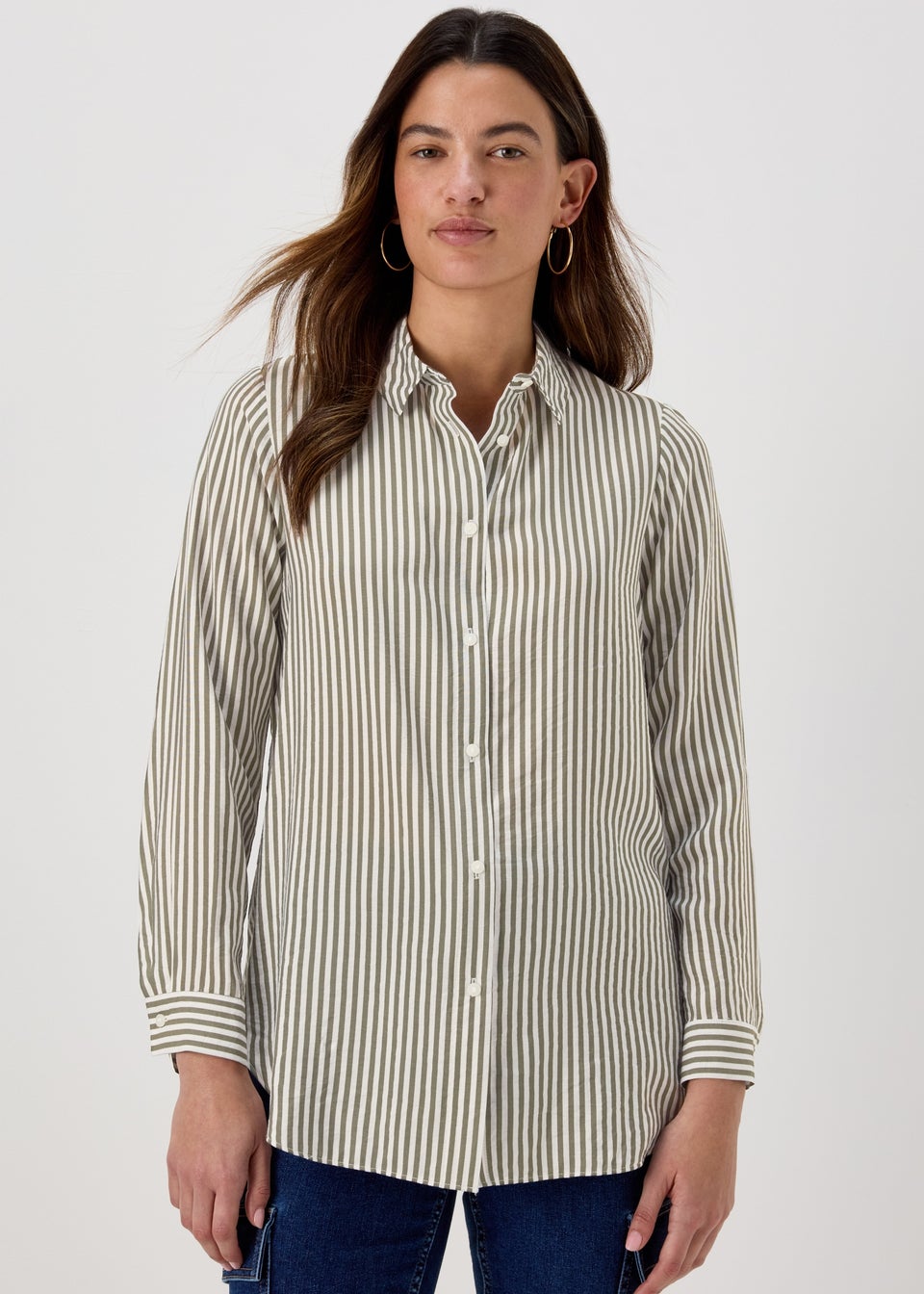 Cream Stripe Long Sleeve Shirt