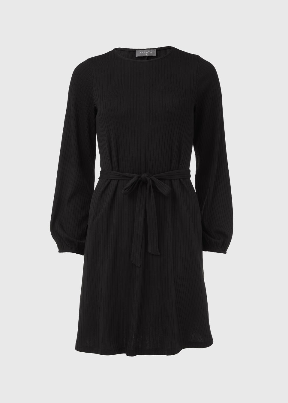 Black Belted Ribbed Mini Dress