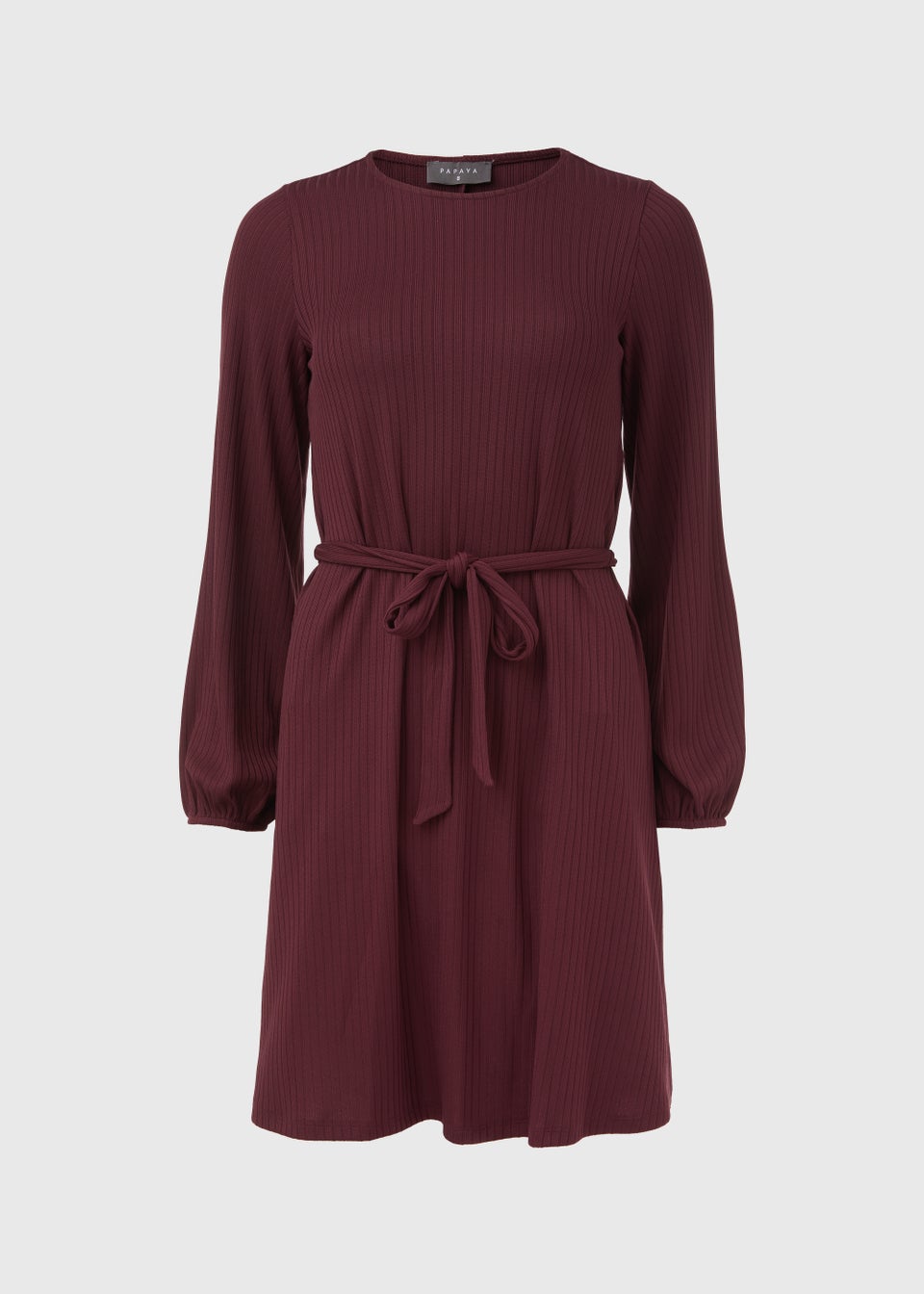 Burgundy Belted Ribbed Mini Dress