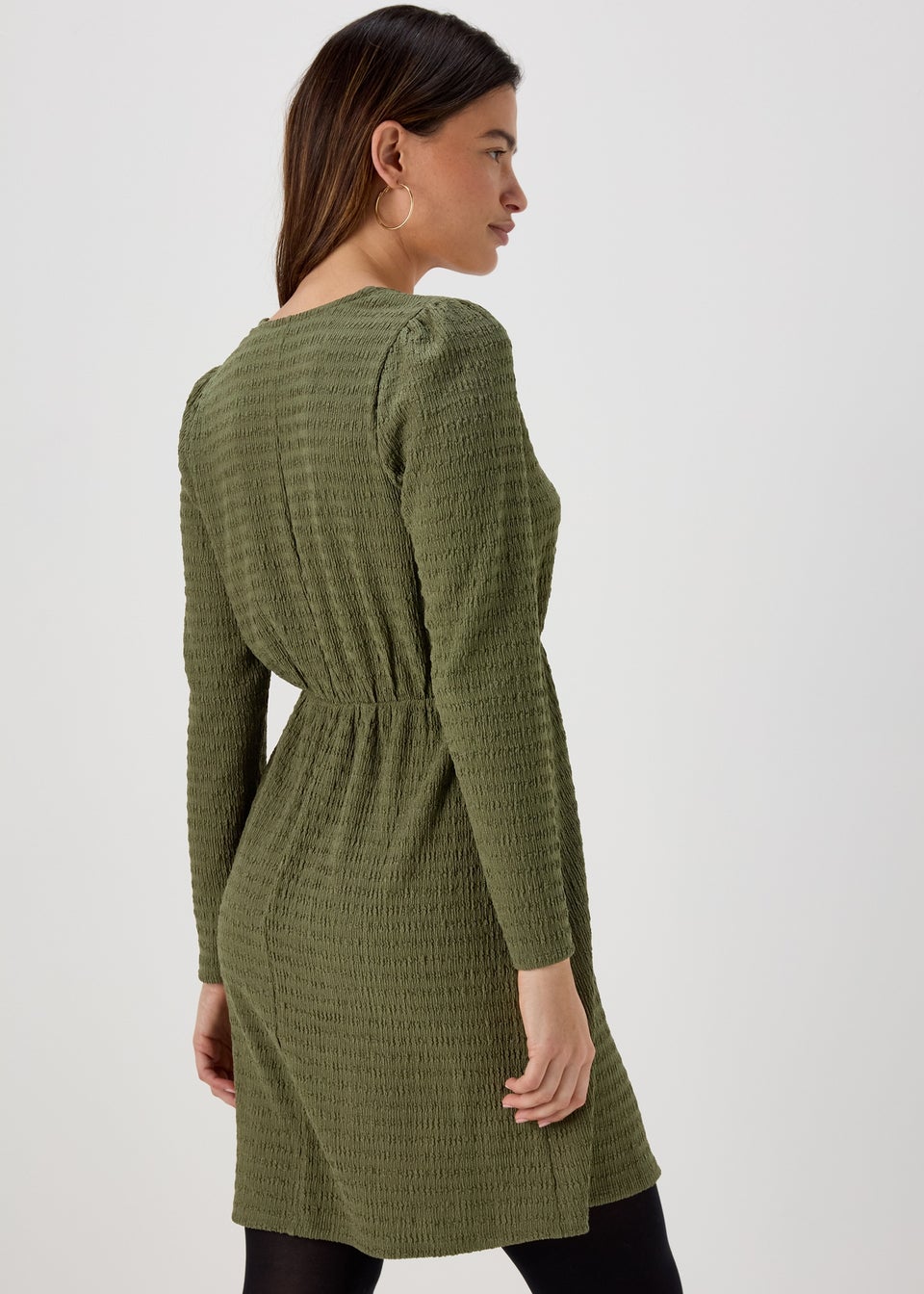 Khaki Textured Jersey Wrap Mini Dress