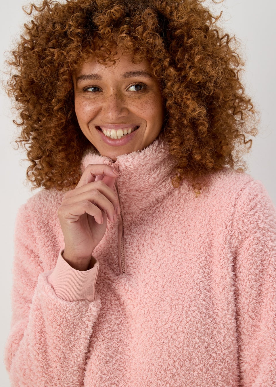 Pink Fleece Half Zip Lounge Top