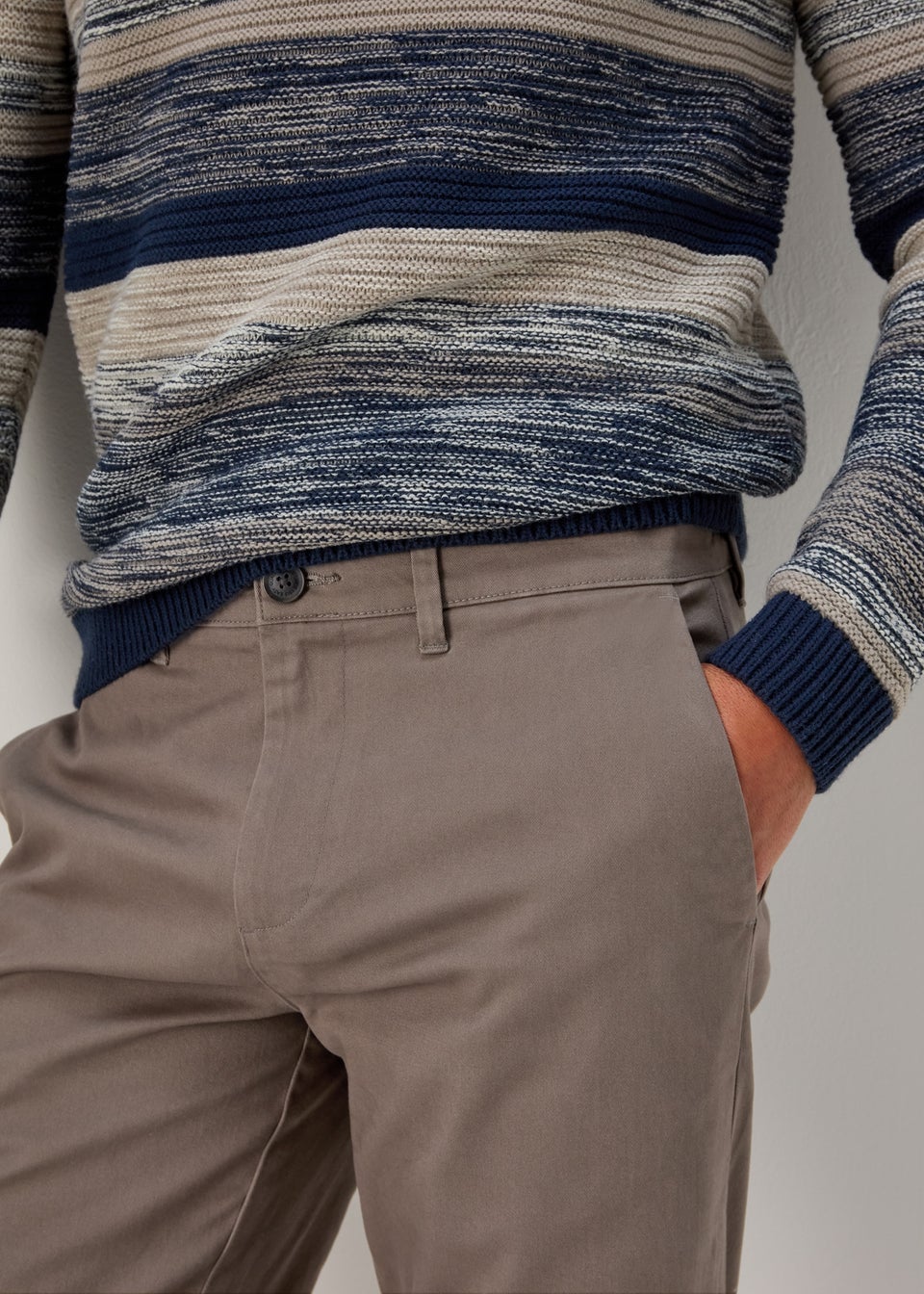 Brown Straight Fit Stretch Chinos