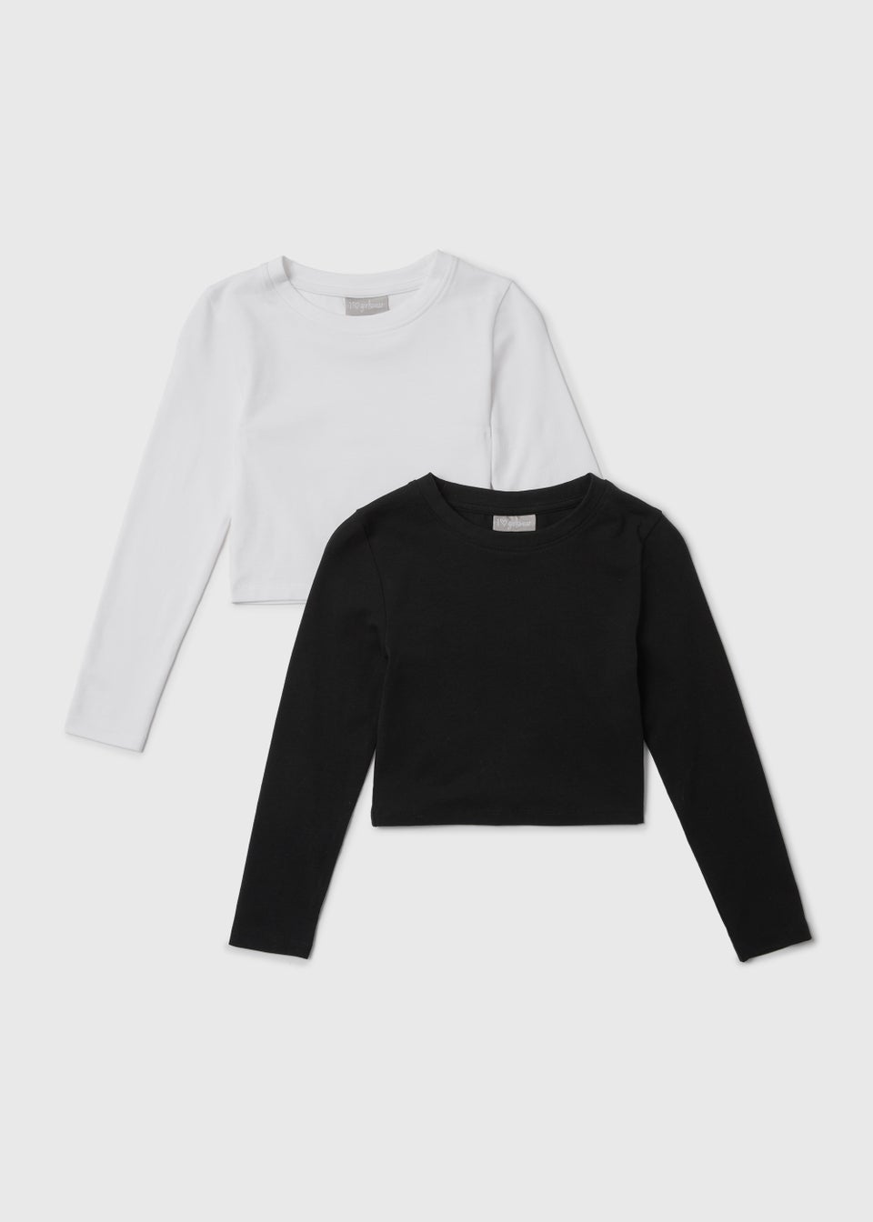 Girls 2 Pack Black & White Long Sleeve T-Shirts (7-15yrs)