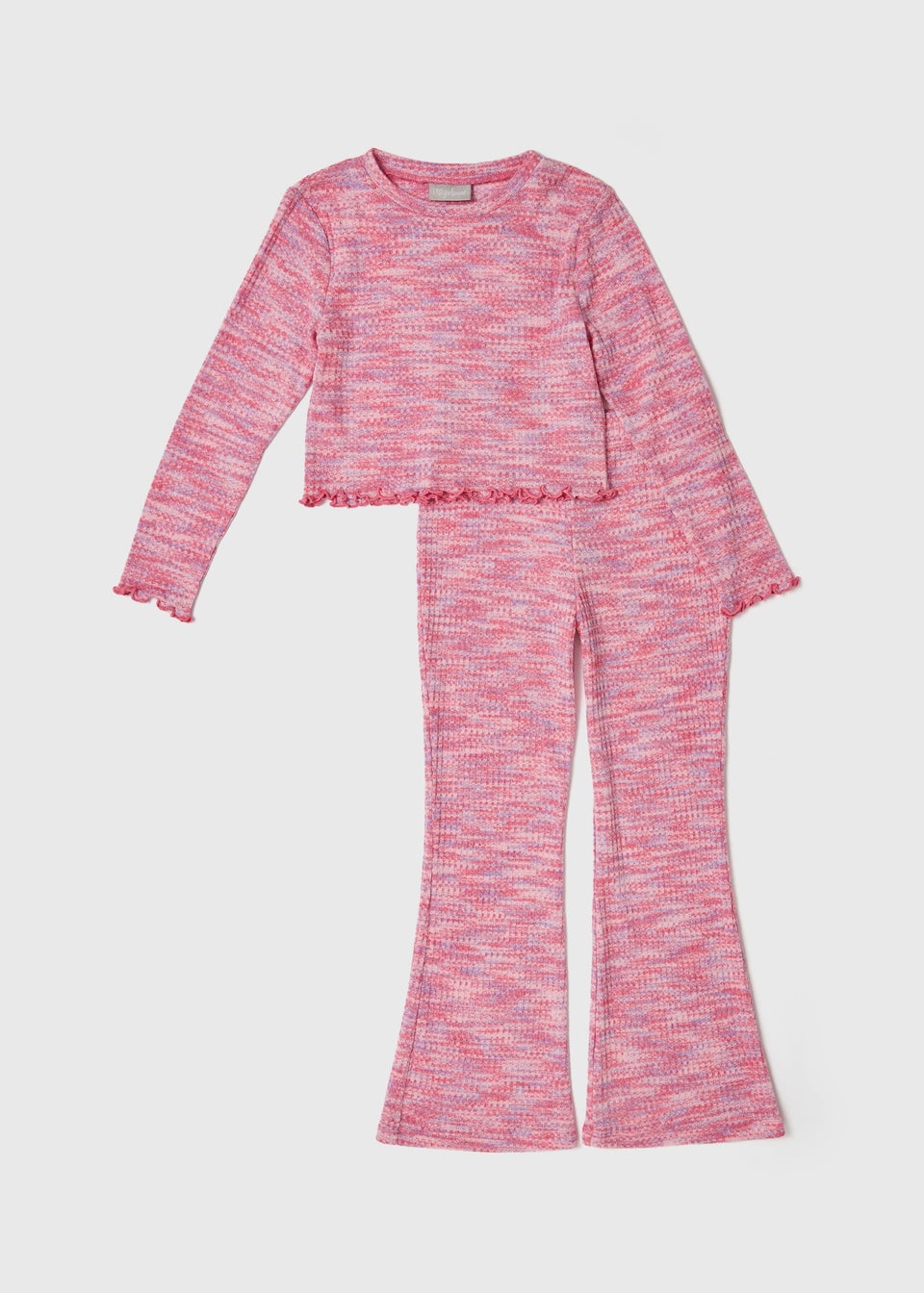 Girls Pink Space Dye Flared Pants & Sweatshirt Set (7-13yrs)