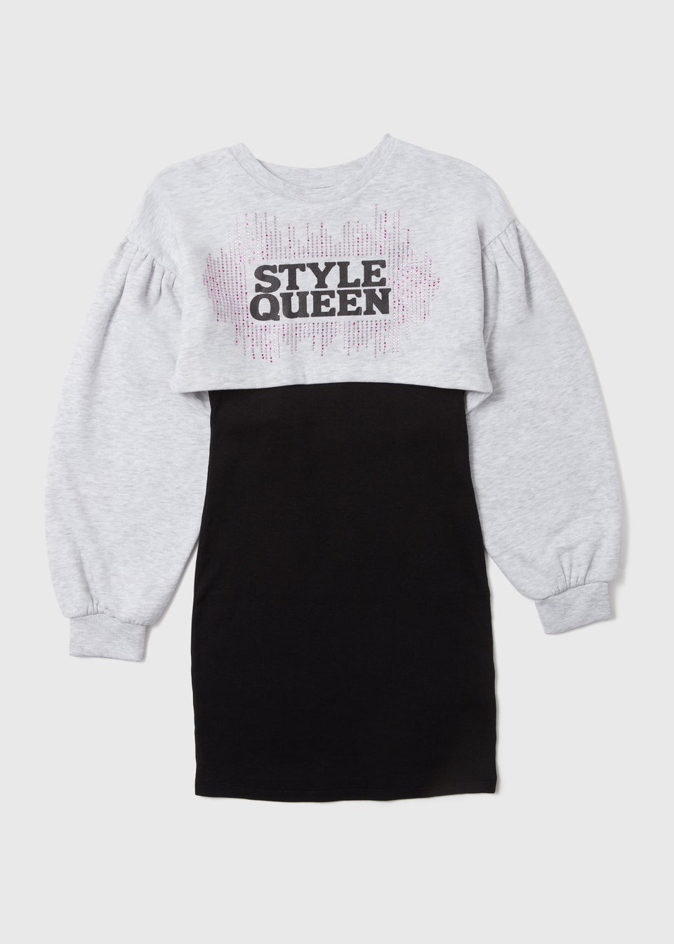 Girls Grey 'Style Queen' Sweatshirt & Dress Set (7-13yrs)