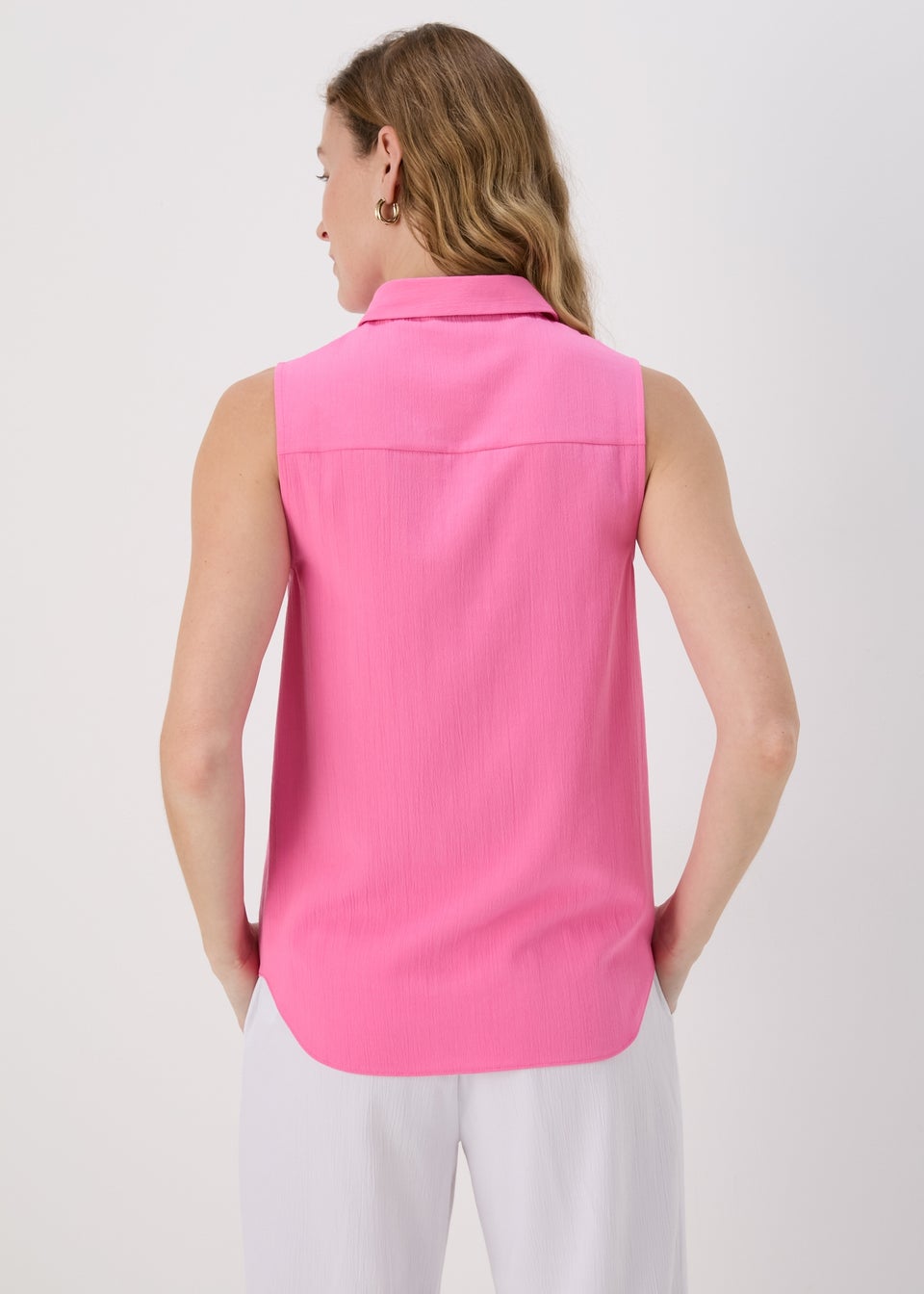 Pink Solid Sleeveless Shirt