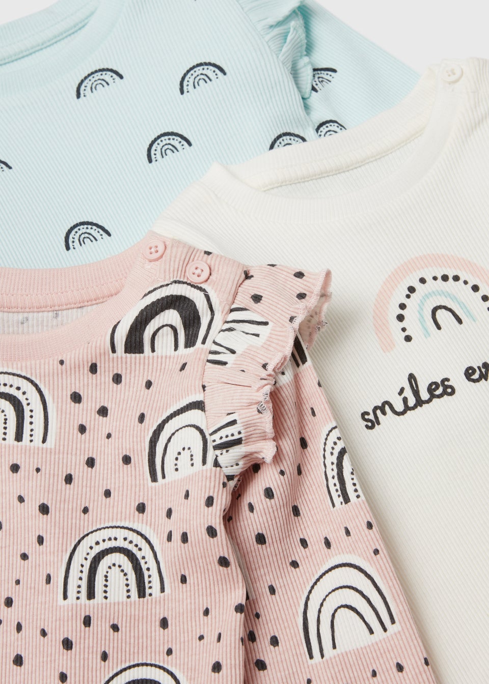 Baby 3 Pack Multicoloured Rainbow Print T-Shirts (Newborn-23mths)