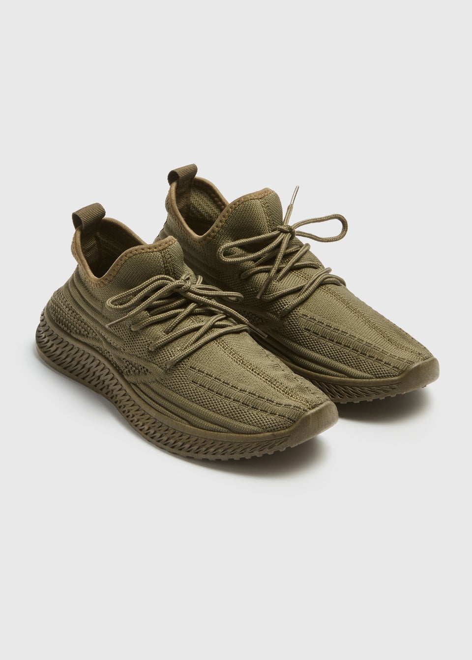 Khaki Knit Lace Up Running Trainers