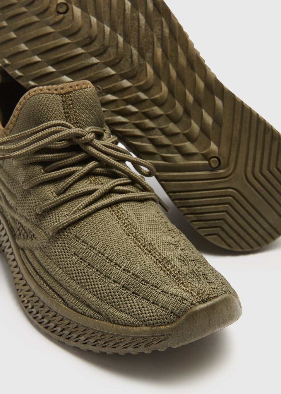 Khaki Knit Lace Up Running Trainers