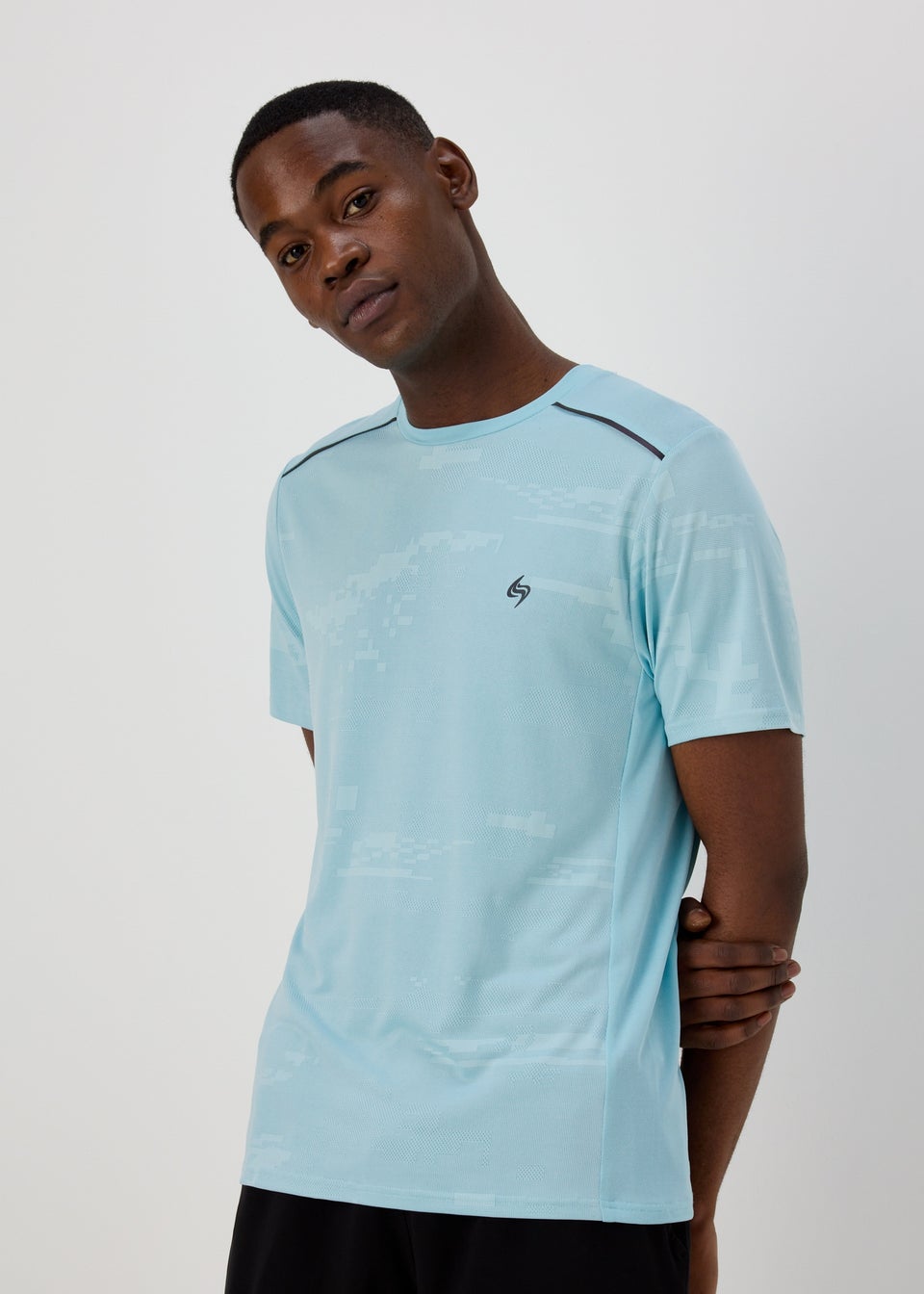 Souluxe Light Blue Jacquard Panel T-Shirt