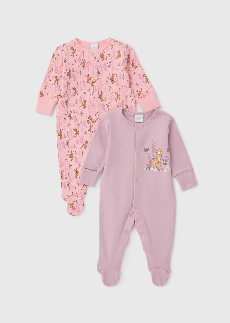 Disney Baby 2 Pack Pink Bambi Sleepsuits (Tiny Baby-18mths)