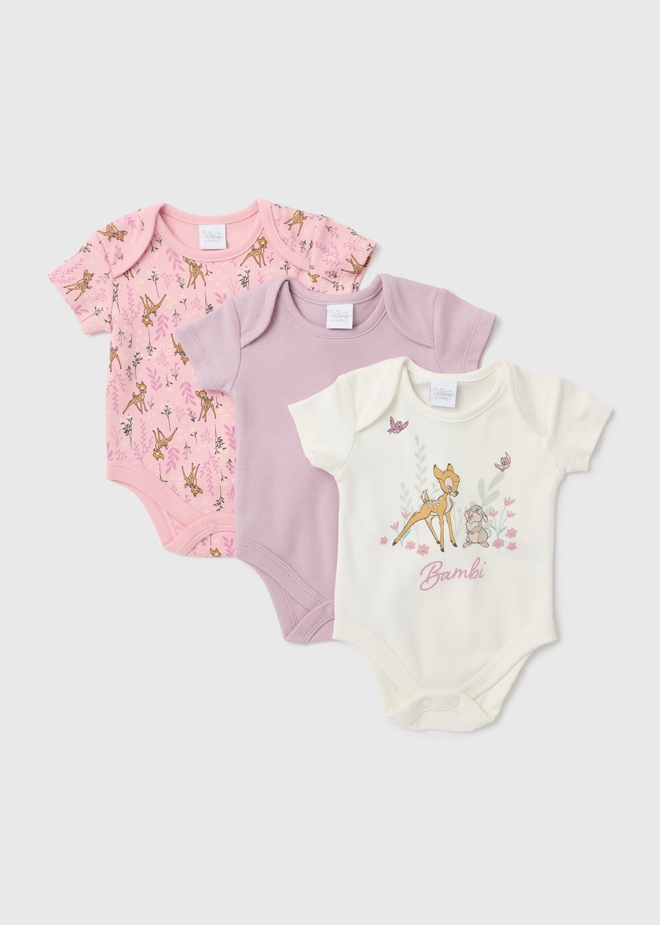 Disney Baby 3 Pack Pink Bambi Bodysuits (Tiny Baby-18mths)