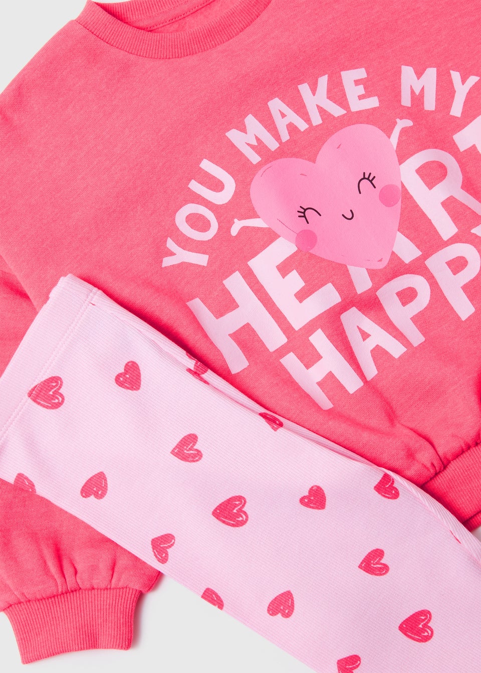 Girls Pink Happy Heart Sweatshirt & Leggings Set (1-7yrs)