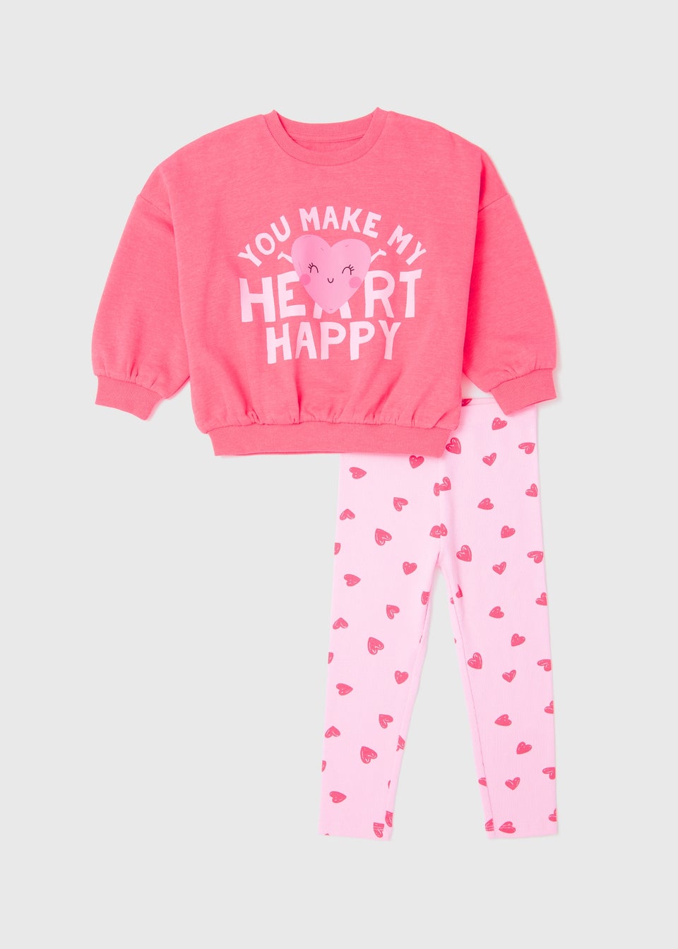 Girls Pink Happy Heart Sweatshirt & Leggings Set (1-7yrs)