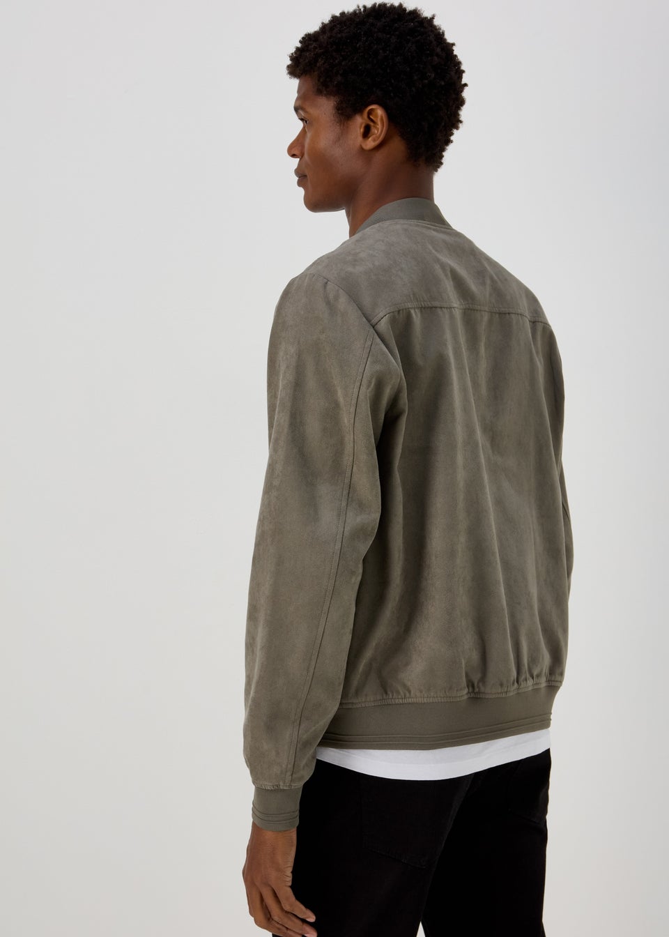 Grey Faux Suede Bomber Jacket