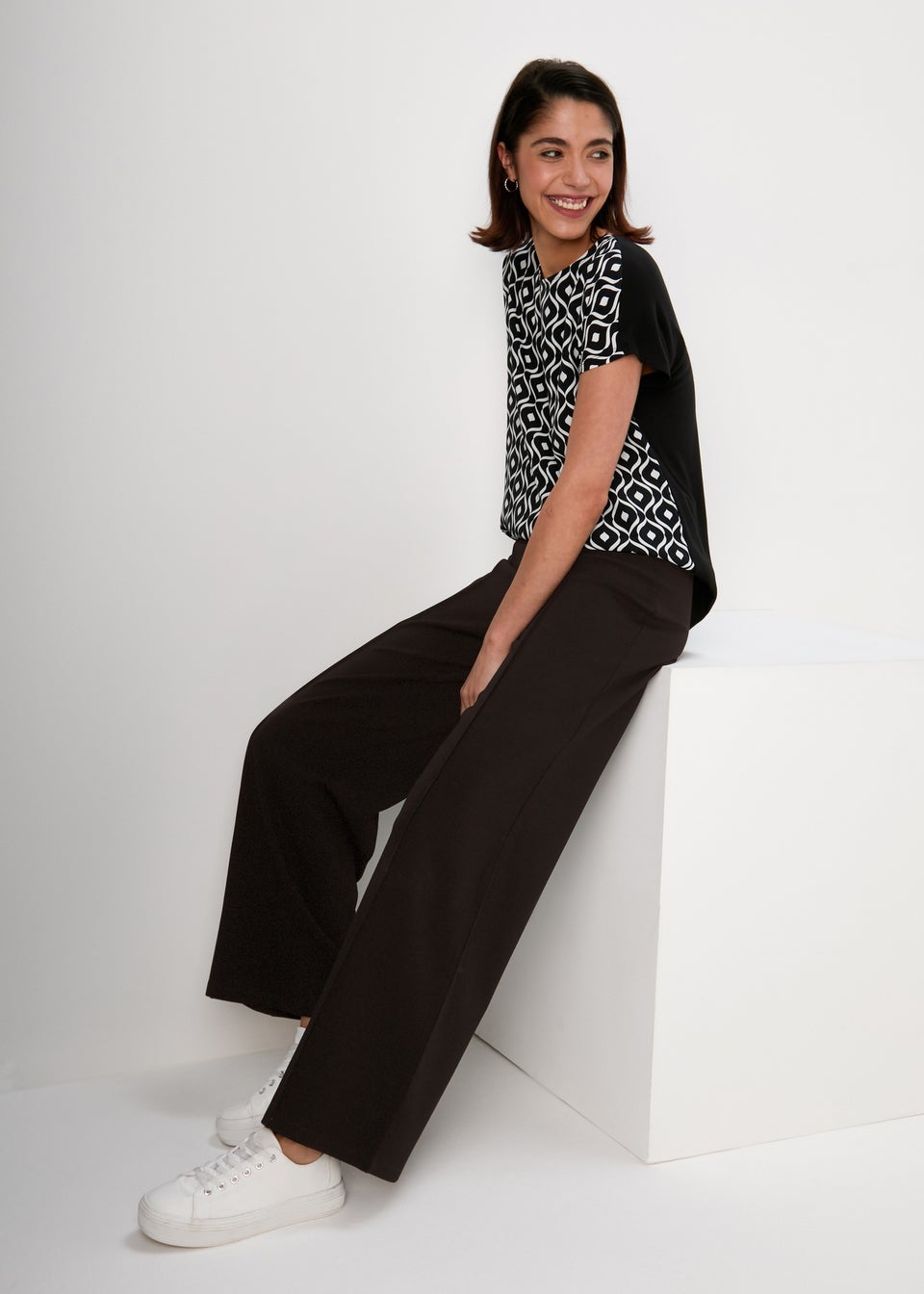 Black Wide Leg Ponte Trousers