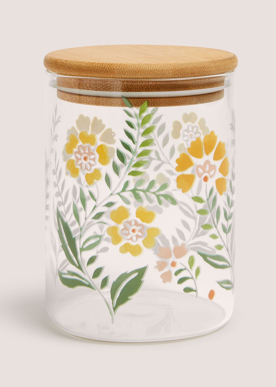 Small Floral Folk Glass Jar (9cm x 13cm)
