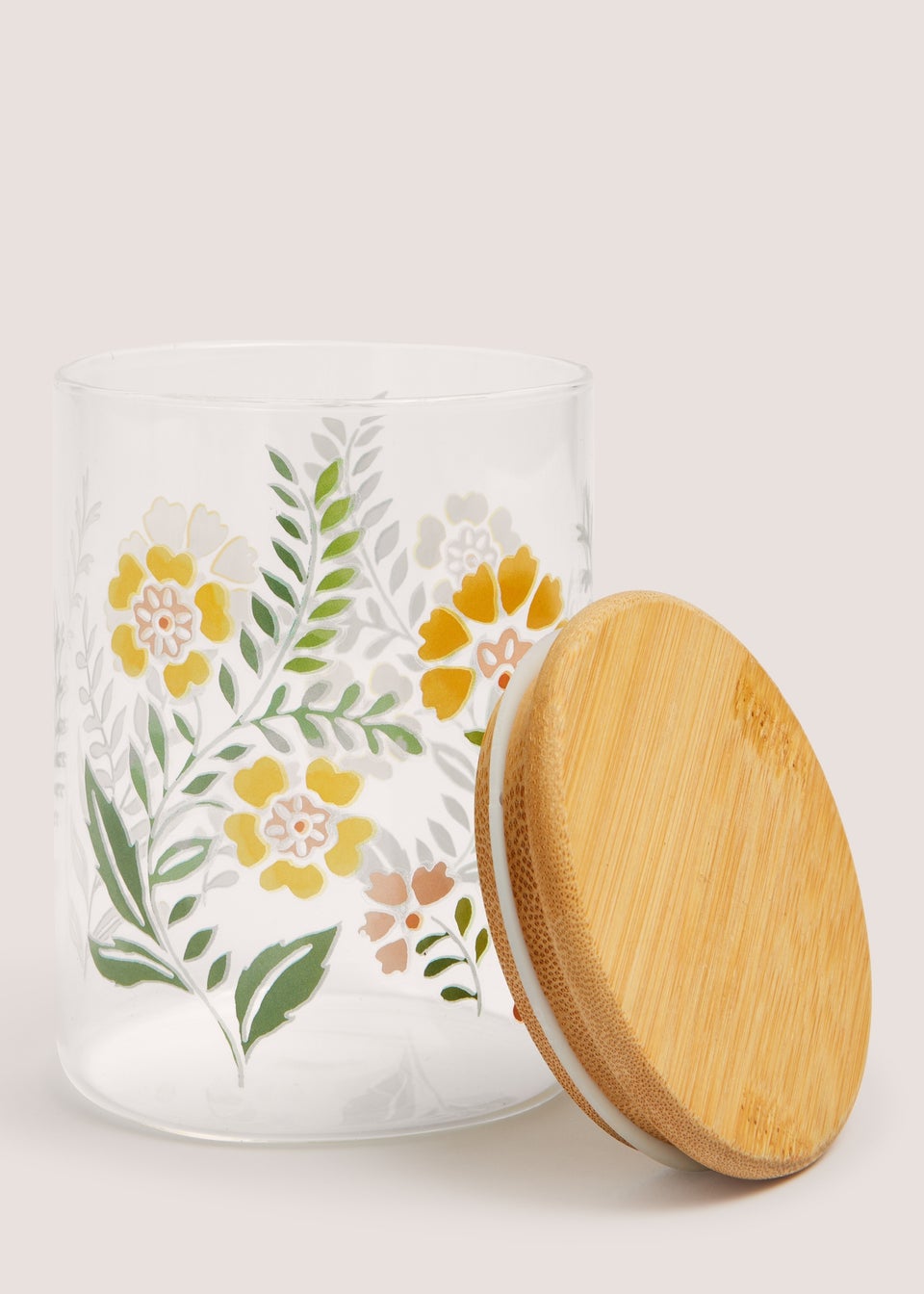 Small Floral Folk Glass Jar (9cm x 13cm)