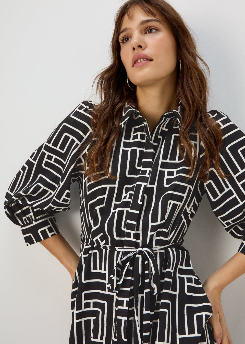 Et Vous Black Printed Midi Shirt Dress Matalan