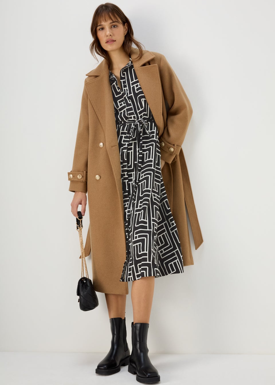 Et Vous Black Printed Midi Shirt Dress