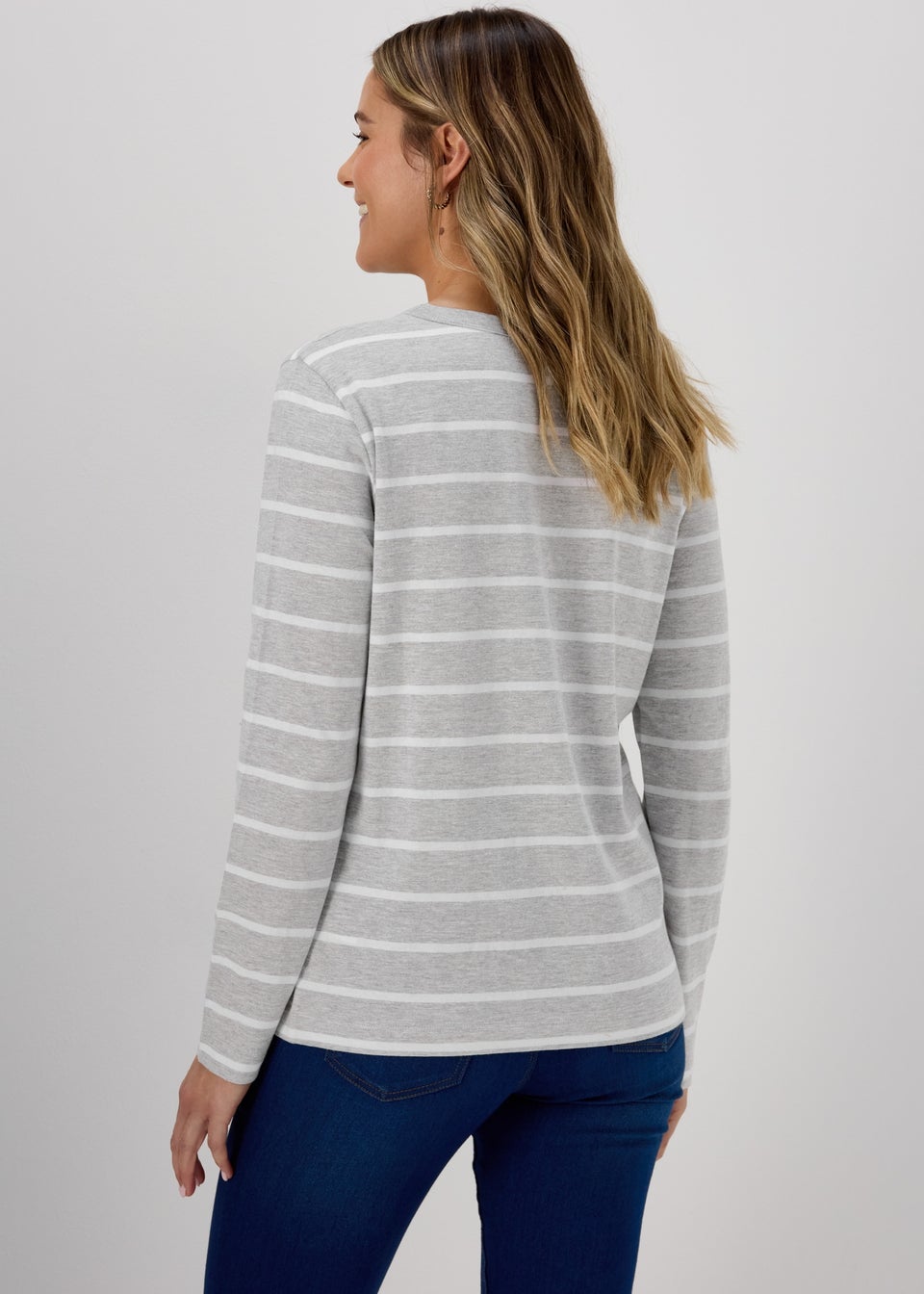 Grey & White Stripe Long Sleeve T-Shirt