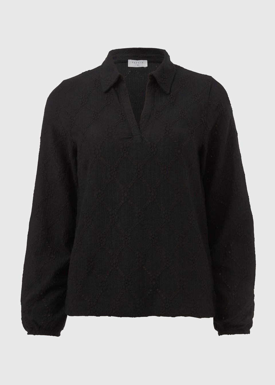 Black Cutwork Long Sleeve Polo Jumper