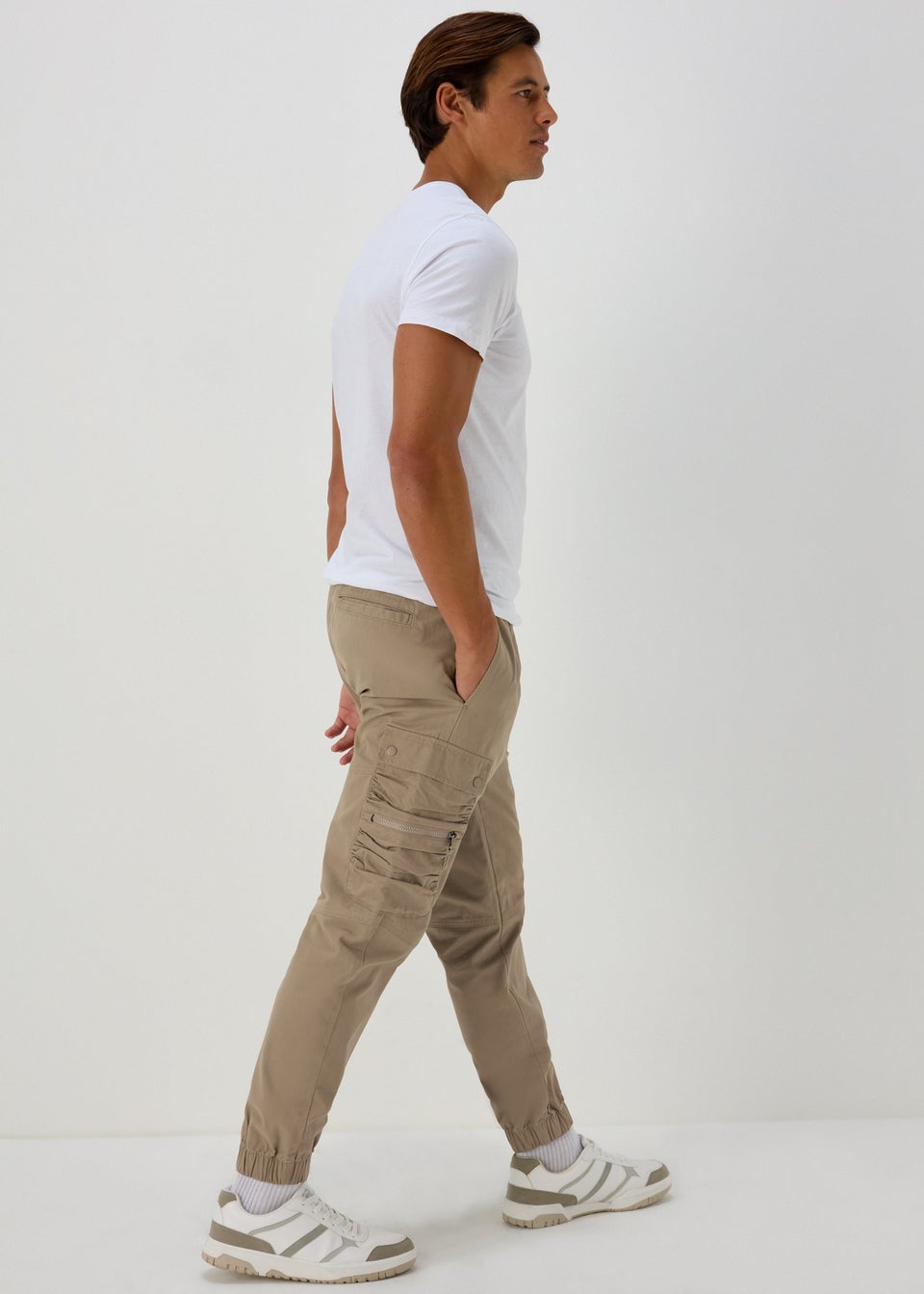 Stone Ruched Pocket Cargo Trousers